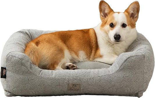 Furry's Paradise Cuddler Waterproof Bolster Pet Bed with Recycled Fibers and Non-Slip Bottom. (Gray Paisley, Small)