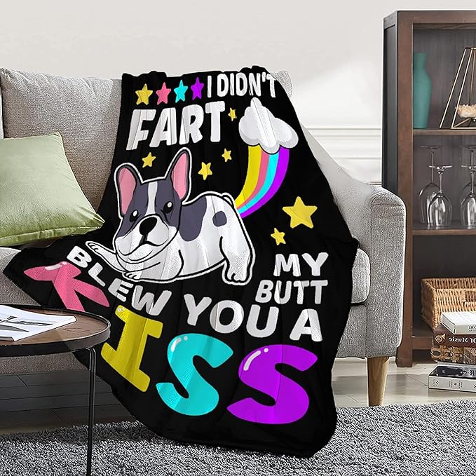 Funny Dog Blanket Gift for Girls Boys- 50x60 Inches Soft Flannel Throws Blankets Funny Gift for Teen Women Men Adult Cute French Bulldog Lover Gifts for Bed Sofa Couch