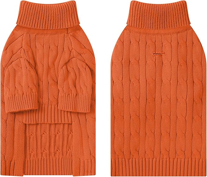 Small Dog Thermal Pullover Sweater, Classic Turtleneck Cable Knitwear Dog Clothes for Cold Weather Warm Pet Clothes for Chihuahua, Bulldog, Dachshund, Pug Orange Small