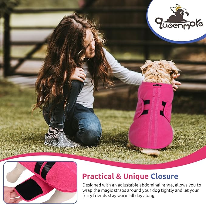 Queenmore XL Dog Sweater, Soft Fleece Vest Pullover Dog Jacket with Leash Hole, Warm Winter Dog Clothes Cold Weather Doggy Dachshund Sweaters for Large Dogs Cats Boy or Girl (Pink, XL)