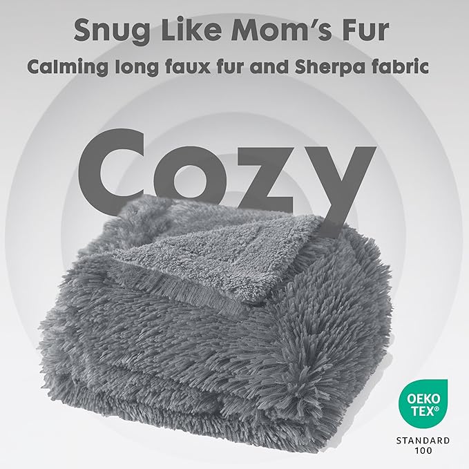 gogobunny Waterproof Dog Blanket for Large Dogs, Cats, Puppy, Reversible Faux Fur Pet Throw Blanket, Washable, Calming Furniture Protection for Sofa Bed (33x77 Inch (Pack of 1), Light Grey)