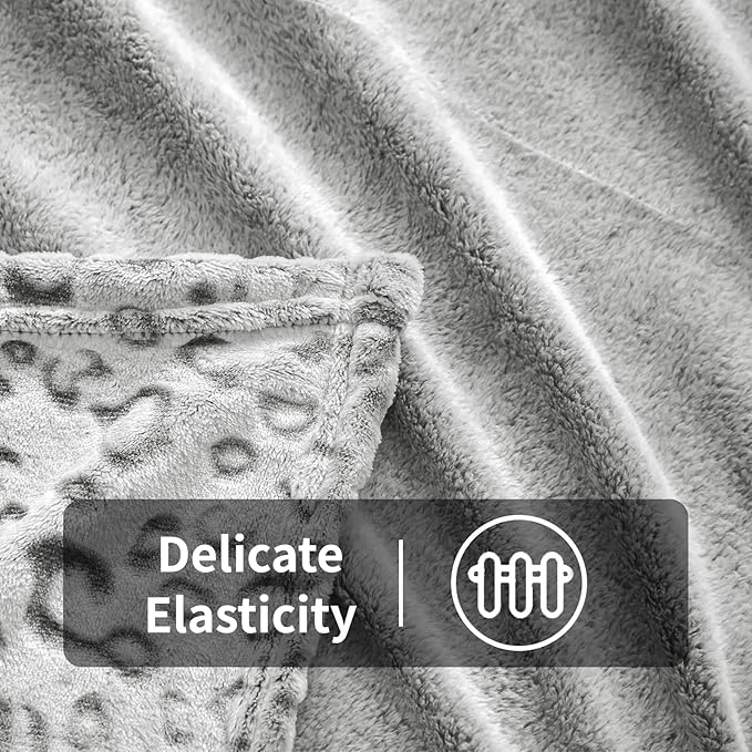 FY FIBER HOUSE Flannel Fleece Throw Blanket, Lightweight Cozy Plush Microfiber Bedspreads for Adults,90"X90",Grey Leopard