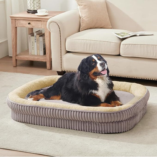 Orthopedic Dog Bed for Extra Large Dogs Breeds, High Density Egg Crate Foam Dog Sofa Beds,Oval Kennel Bed, Pet Couch Bed with Four Sided Bolster, Removable Washable Cover& Non-Slip Bottom