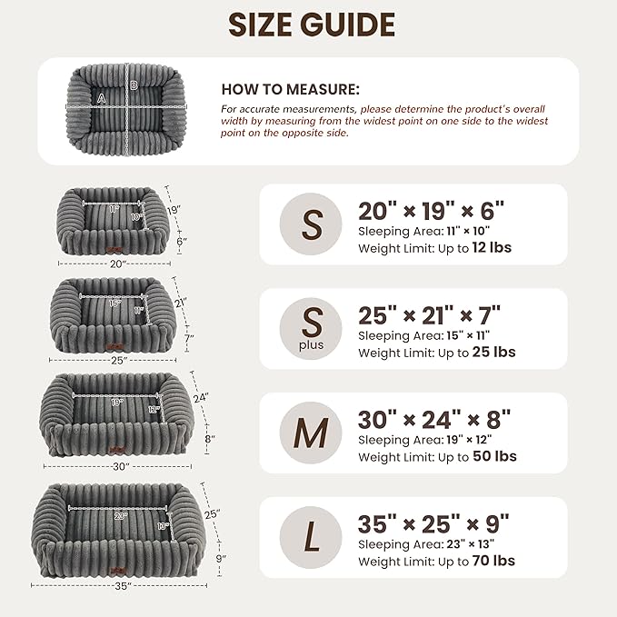 Orthopedic Dog Bed for Small Medium Dogs - Washable Rectangle Corduroy Fleece Pet Bed with Removable Cover and Nonskid Bottom, Calming Puppy Bed Soft Pet Sofa, Grey(30x24x8inchs)