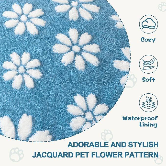 Waterproof Blanket for Dog Cat or Adult, Cute 3D Textured Flower Dog Blanket for Bed Couch Sofa, Soft Liquid Pee Proof Pet Furniture Protector, 60"x80", Blue