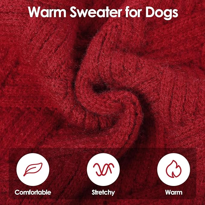 SUNFURA Dog Sweater, Medium Dog Sweaters Doggie Pullover for Fall Winter, Fleece Pet Christmas Sweaters for Holiday, Warm Turtleneck Knitwear for French Bulldog, Boston Terrier, Red M