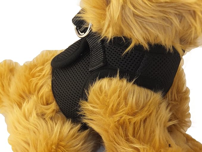 Soft No Pull Step-in Dog Harness Small Dog XXS XS Vest for Teacup, Chihuahua, Yorkie, Pomeranian Dog Harness Vest for Puppy Comfy Black Mesh for Puppies (LG 16"-17.5" 9-12 lbs)