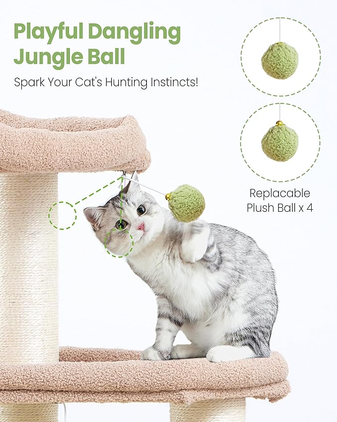 Cat Tree Tower for Indoor Cats Large Adult - Heavy Duty Extra Wide Scratching Post(φ4.4in) Maine Coon Condo House with Hammock Tunnel - 60 Inch XL Feline Bed Trees - Big Multi Level Cat Houses Stand