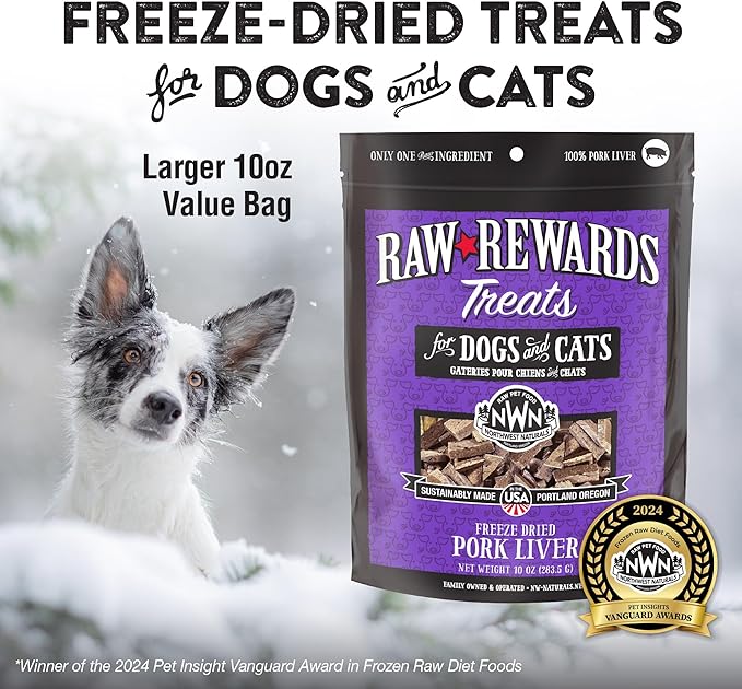 Northwest Naturals Raw Rewards Freeze-Dried Pork Liver Treats for Dogs and Cats - Bite-Sized Pieces - Healthy, 1 Ingredient, Human Grade Pet Food, All Natural - 10 Oz
