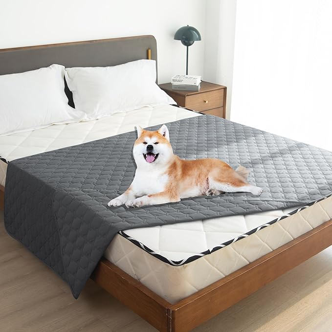 gogobunny 3X Stronger Waterproof Pet Blanket, Scratch Proof Furniture Protector for Dogs Cats, Reversible Cover 82x82 Inch, Dark Grey