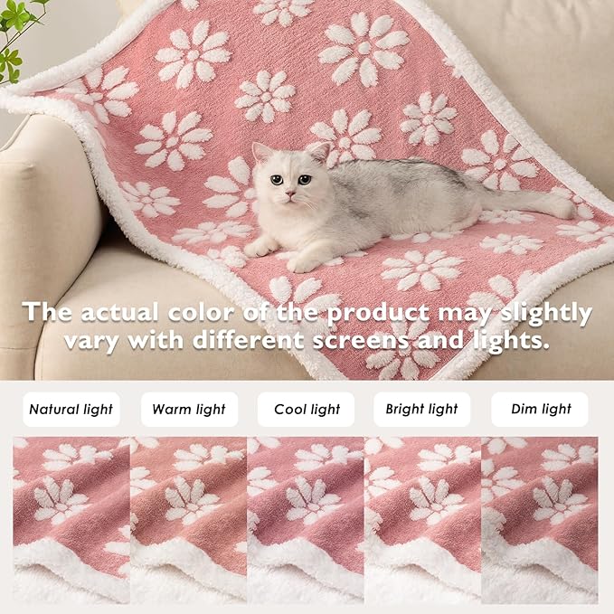 Waterproof Blanket for Dog Puppy Cat, Cute 3D Textured Flower Dog Blanket for Bed Couch Sofa, Soft Liquid Pee Proof Furniture Protector, 30"x40", Pink