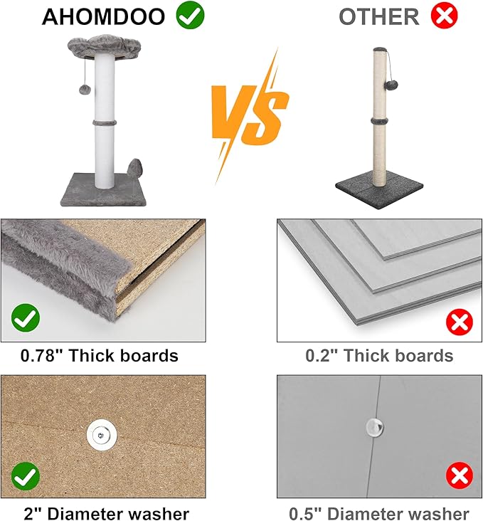 Cat Scratching Post 30 Inches Heavy Duty and Thicker Cat Scratching Post Sisal Rope with Hanging Ball and Flower Cat Perch for Indoor Cats and Adult(Grey)