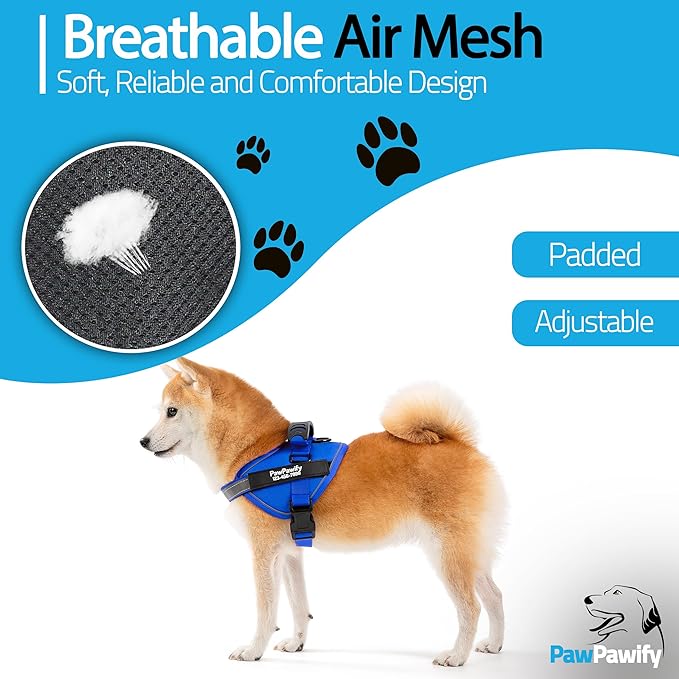 PawPawify Custom No Pull Dog Harness with Name and Phone Number, Heavy Duty Personalized Pet Vest to Prevent Tugging, Pulling, or Choking, Training and Walking (New Blue, XXL (85-140 LBS))