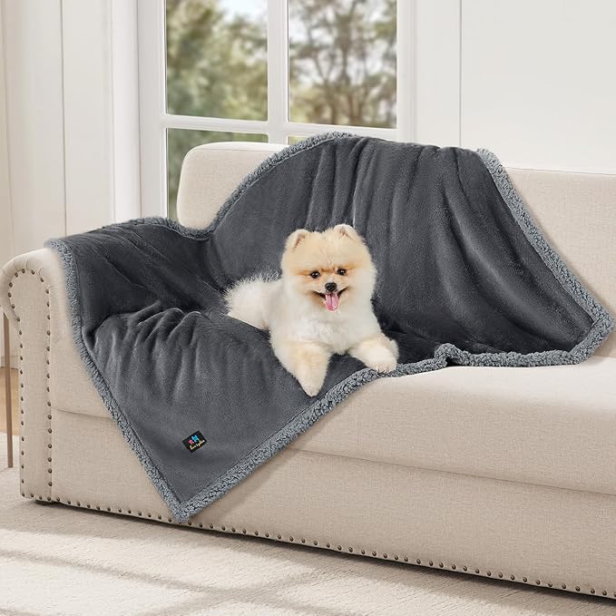 Luciphia Waterproof Blanket for Large Dogs Liquid Proof Furniture Protector Washable Pet Reversible Bed Cover for Couch Soft Sherpa Fleece Cat Blanket for Small Medium Light Grey X-Large（85" x 57"）