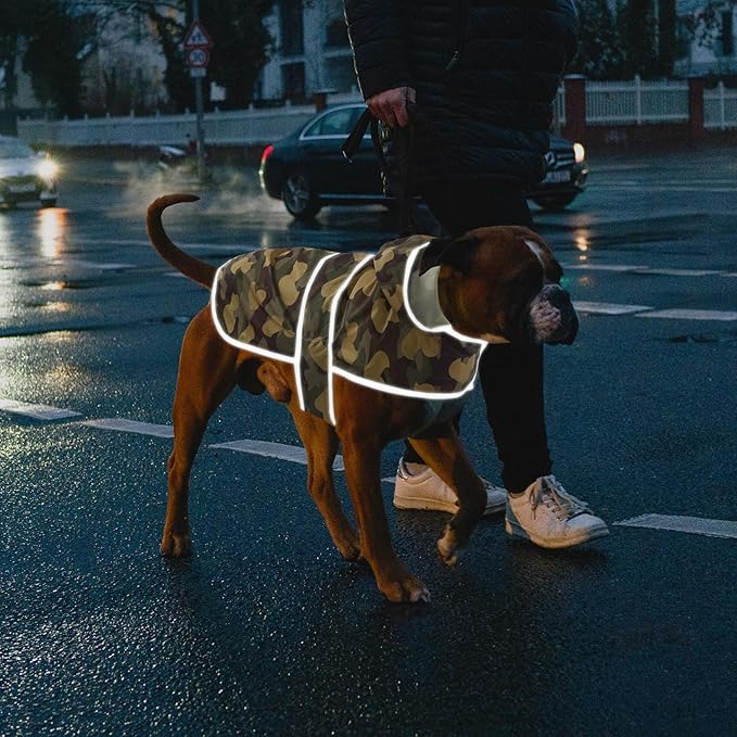 Dog Raincoat for Medium Dogs Waterproof Hooded Rain Jacket with Reflective Strips Leash Hole & Poncho Adjustable Fit (CamoDuck,M)