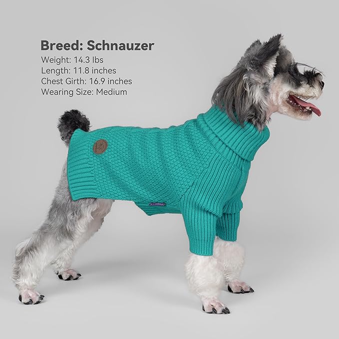 cyeollo Warm Fleece Dog Sweater, Tureleneck Sweatershirt for Small Boy & Girl Dogs Pullover Doggy Clothes in Cold Weather Stretchy Fall Winter Pet Outfit Puppy Coat, Aqua Green M