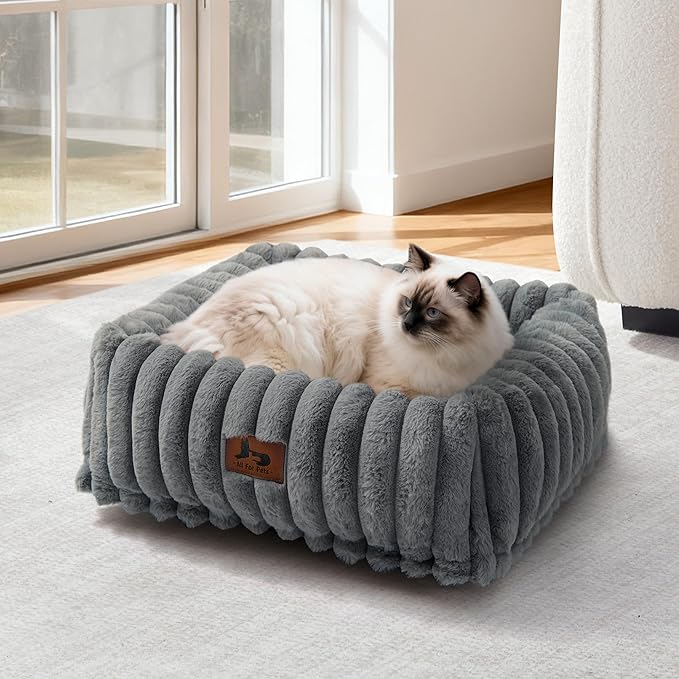 Orthopedic Dog Bed for Small Medium Dogs - Washable Rectangle Corduroy Fleece Pet Bed with Removable Cover and Nonskid Bottom, Calming Puppy Bed Soft Pet Sofa, Grey(20x19x6inchs)
