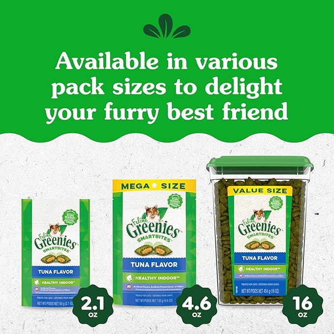 Greenies Feline Smartbites Healthy Indoor Natural Treats for Cats, Tuna Flavor, 4.6 oz. Pouch