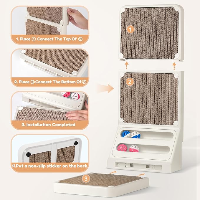 Cat Scratching Board Kitten Scratching Ball Wall Scratchers for Indoor Cats L Shaped Cat Scratcher Cats with Scratcher Pads White