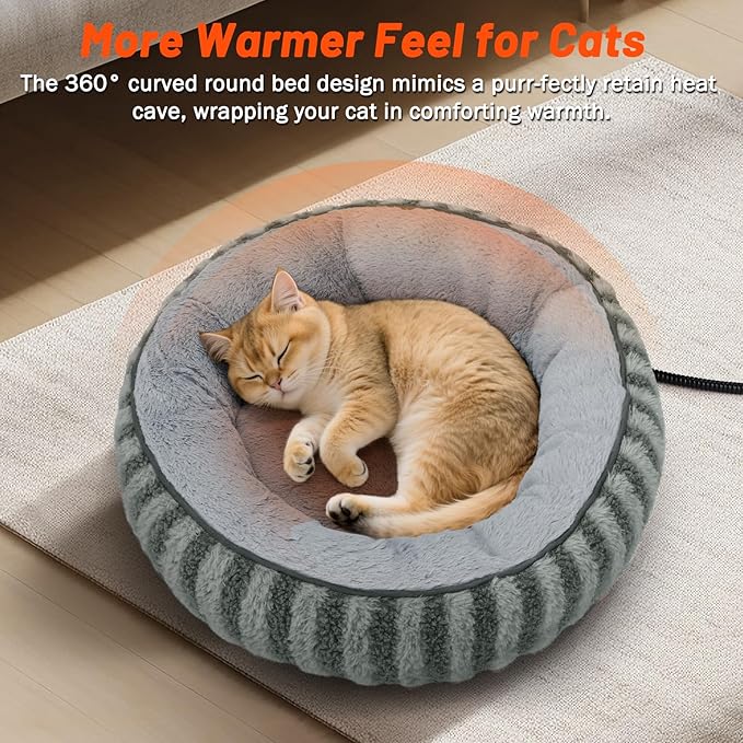 Toove Heated Cat Bed Indoor - 20" Heating Donut Pet Bed for Cats and Small Dogs, Ultra Soft & Cozy Sleeping Cat Beds, Machine Washable, Waterproof & Safe Warming with Timer and Temperature Control
