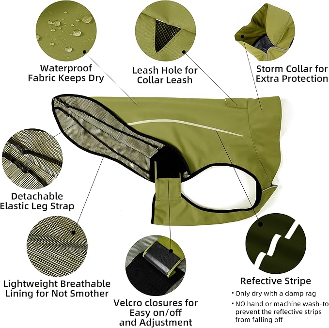 Mile High Life Dog Raincoat, Adjustable Waterproof Reflective Rain Jacket for Small Medium Large Dogs, Lightweight Breathable Pet Rain Coat with Leash Hole(Lime Yellow,S Chest 22-25")