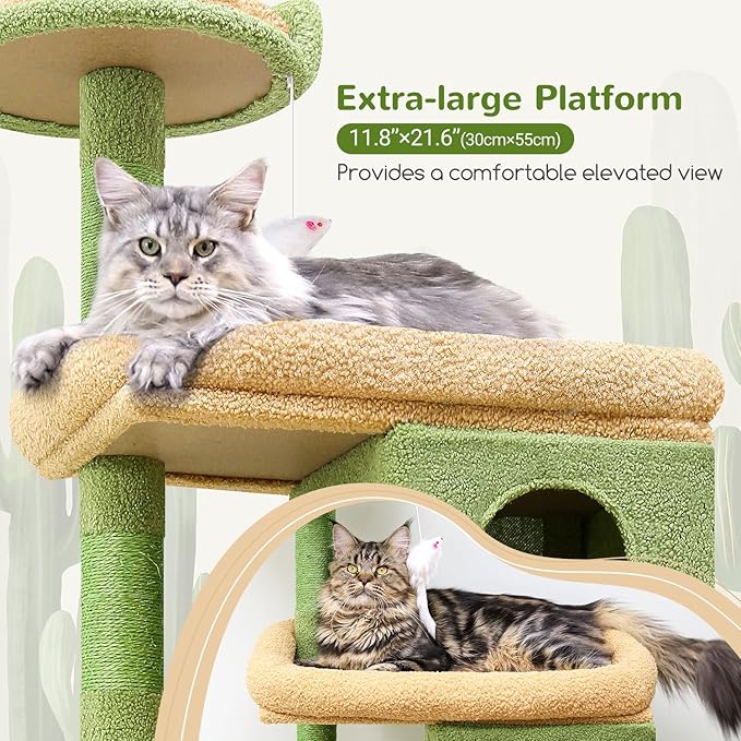 Globlazer S72 Heavy Duty Cactus Cat Tree for Large Cats, Sturdy 72in Maine Coon Cat Tree with 6 Scratching Posts, Hammock