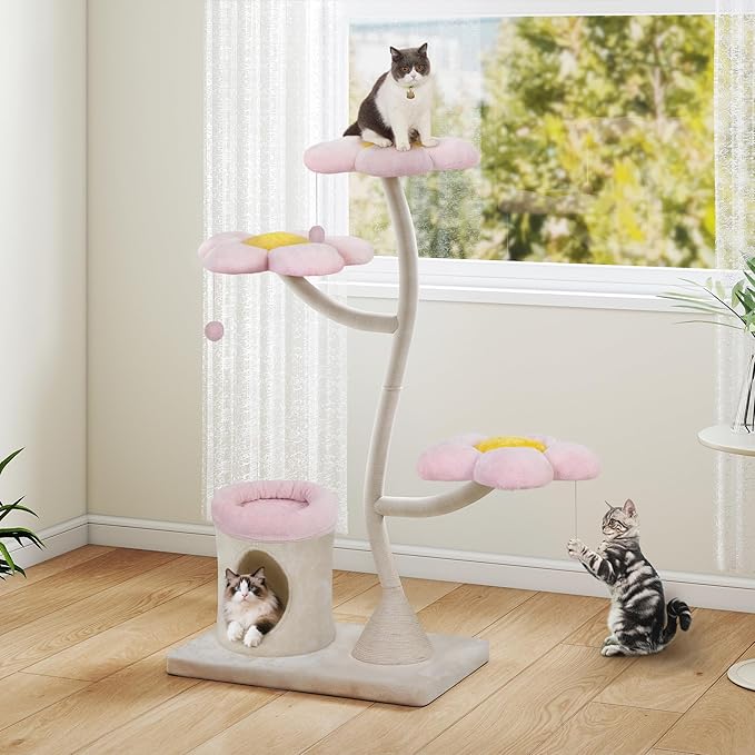 COZIWOW 57'' Modern Cat Tree, Luxury Cat Tree with Condo, Aesthetic Cute Cat Tower Scratching Post with Large Condo, Cat Bed, Side Perch for Multiple Cats