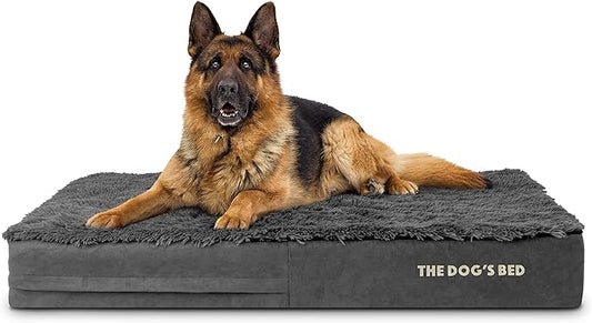 The Dog’s Bed Orthopedic Memory Foam Dog Bed, XL Grey Fur, Pain Relief for Arthritis, Hip & Elbow Dysplasia, Post Surgery, Lameness, Supportive, Calming, Waterproof Washable Cover