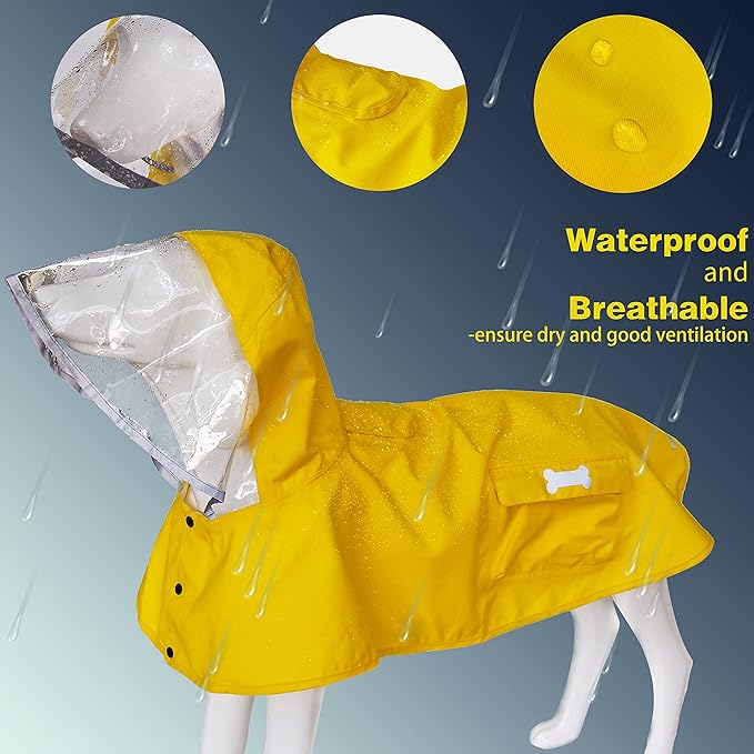 Waterproof Dog Raincoat, Adjustable Reflective Lightweight Pet Rain Clothes with Poncho Hood (Small, Yellow)