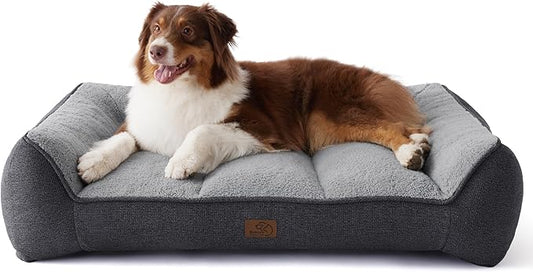 Bedsure Orthopedic Dog Beds Large Medium Sized Dog - Extra Thick Supportive Medium Dogs Bed with Waterproof Washable Cover, Comfort Pet Bed Sofa with Soft Plush Sherpa and Nonskid Bottom, Grey, 35"
