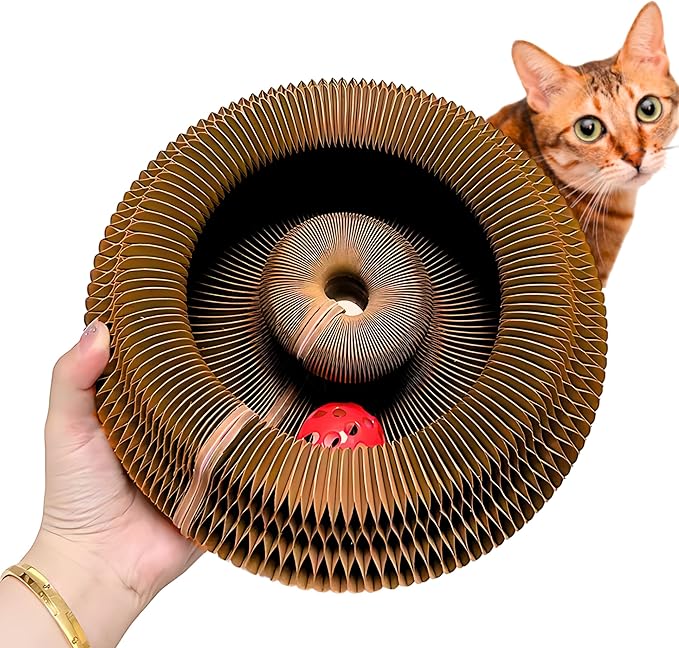 Kitty Kurlz - Kitty Kurlz Magnetic Toy & Reversible Cardboard Scratcher - Collapsible Ball Track with Bell - Durable Eco-Friendly Ring for Play, Chase & Scratch