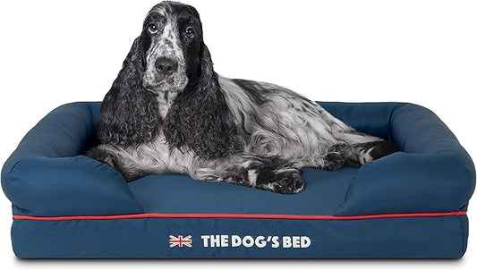 The Dog’s Bed Orthopedic Dog Bed Medium Blue Oxford with Red Trim UK Flag Dog Bed, Memory Foam, Pain Relief, Post Surgery, Lameness, Waterproof Washable Cover Cover