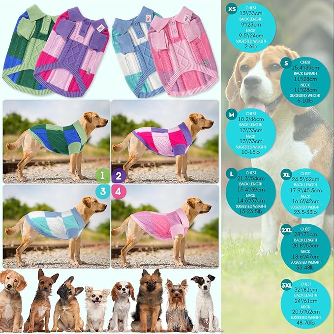 Pullover Dog Sweater,Half Chest Lapel Design Pet Sweaters for Dogs Boys or Girls,Pet Knitted Dog Clothes,Pet Clothing,Suitable for Various Sizes or Breeds Dogs Sweaters(Blue Group,S)