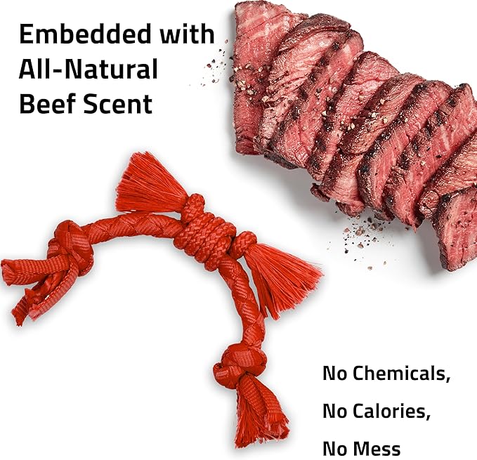 Playology Dog Toys | Puppy Toy Sensory Rope Tug of War Rope for Dogs and Puppies | Small Beef Scented Toy - Easy to Clean and Made from Non Toxic Materials