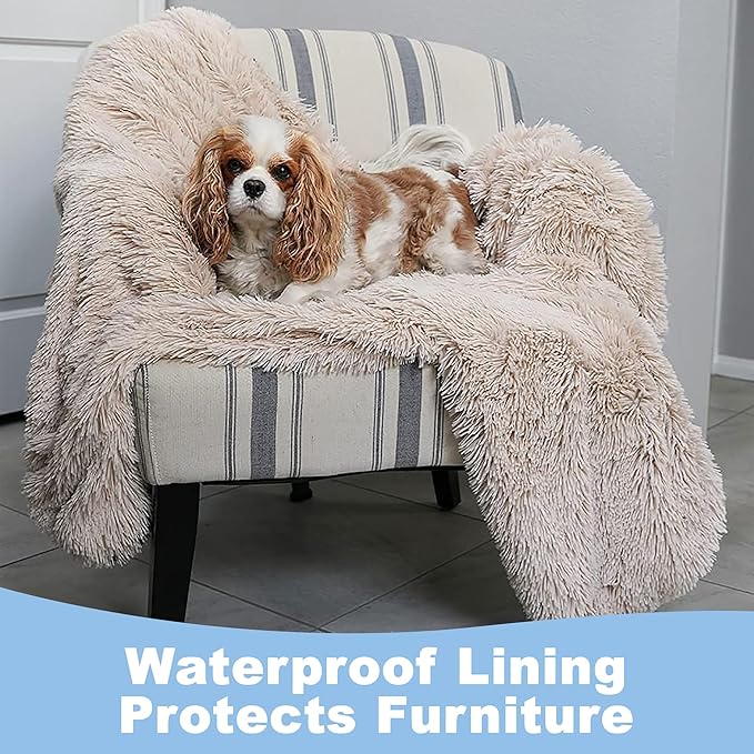 PawProof Fuzzy Pet Throw Blanket - Waterproof Blanket for Dogs & Cats - Faux Fur & Ultra-Soft Microsuede - Grey L Size (48"x76")