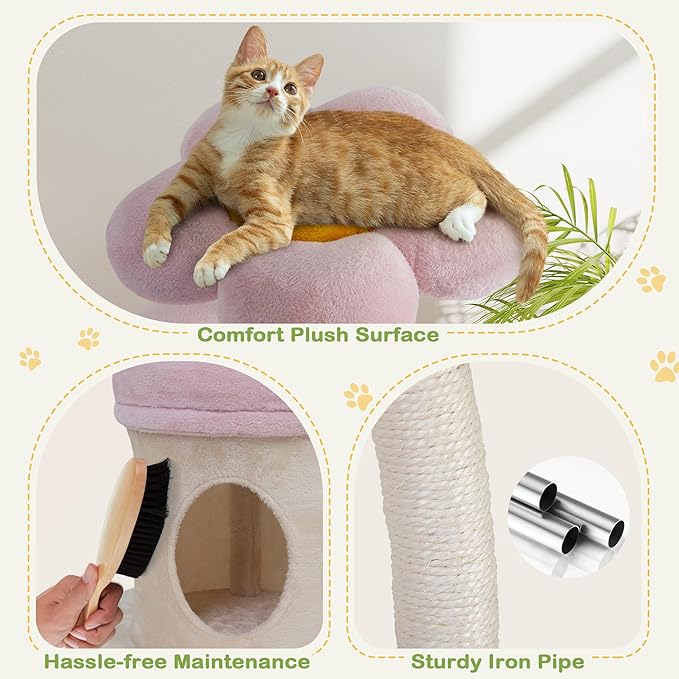 COZIWOW 57'' Modern Cat Tree, Luxury Cat Tree with Condo, Aesthetic Cute Cat Tower Scratching Post with Large Condo, Cat Bed, Side Perch for Multiple Cats