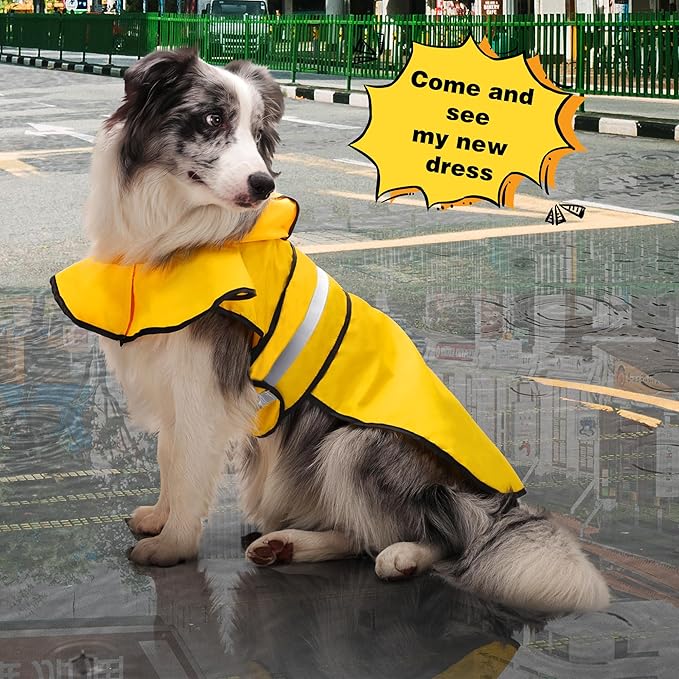 Paiaite Dog Raincoat: Hooded Slicker Poncho, Durable Waterproof Jacket with Reflective Stripes, Convenient Leash Hole, and Adjustable Fit, Perfect for Small, Medium, and Large Dogs Yellow 3XL