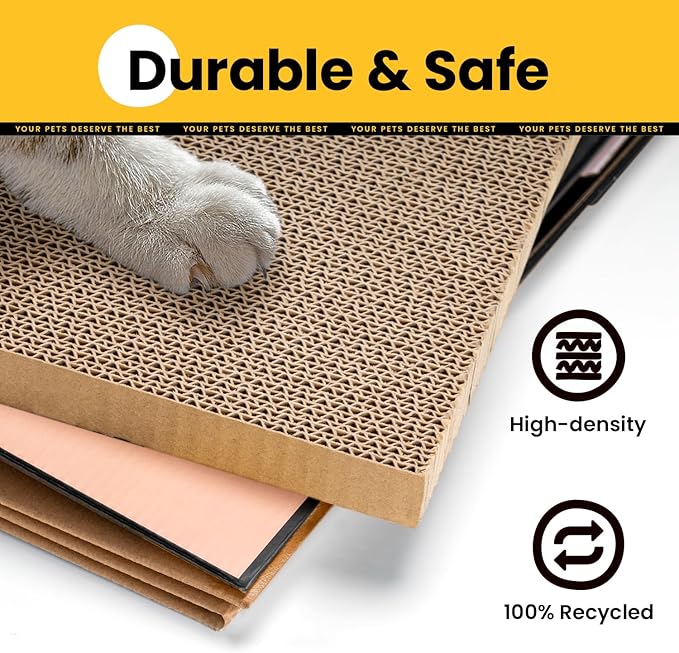 Cardboard Cat House with Scratch Pad & Catnip, Cat Play Scratching House for Indoor Hideaway Furniture, Heavy Duty Sturdy Cardboard Scratcher, Easy to Assemble Birthday Gift