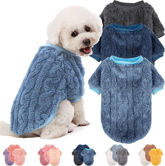 Dog Sweater, 3 Pack Dog Sweaters for Small Dogs or Cats, Girl or Boy, Warm Dog Clothes Shirt Coat for Winter Christmas (Blue, Dark Blue, Grey, Small)