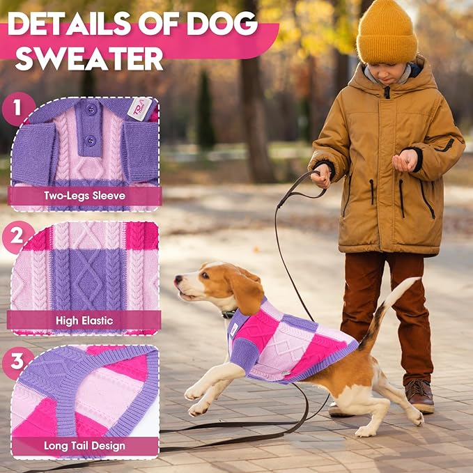 Pullover Dog Sweater,Half Chest Lapel Design Pet Sweaters for Dogs Boys or Girls,Pet Knitted Dog Clothes,Pet Clothing,Suitable for Various Sizes or Breeds Dogs Sweaters(Purple Group,M)