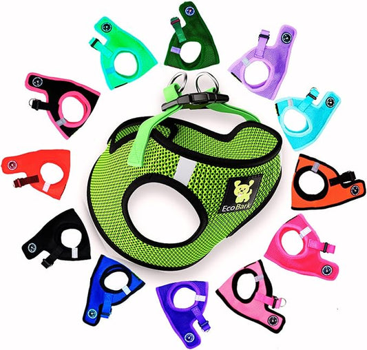 EcoBark Step in Dog Harness - Eco-Friendly Teacup Dog Harnesses for XXS, XS, and Small Dogs - Reflective and Adjustable Mini Body Halter Vest -Tiny Soft Mesh Toy Breed Harness (Neon Green, XXXS)