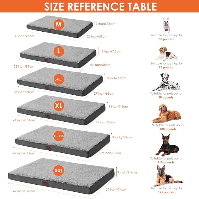 EHEYCIGA Washable Dog Beds for Large Dogs, Big Orthopedic Large Dog Bed with Removable Cover, Durable Pet Bed Dog Mat Mattress Cushion, Grey(36 x 27)