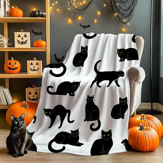 Black Cats Blanket Throw Super Soft and Cozy Blankets for Home Decoration, Couch, Bed, Sofa 50"x40" Small for Kids for All Seasons