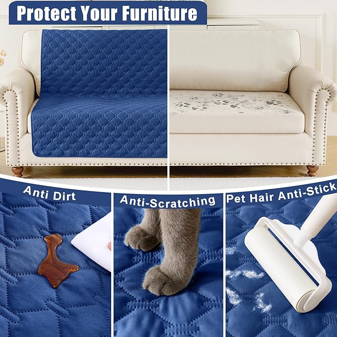 Smiry Waterproof Dog Bed Cover Blanket, Soft Reversible Pet Blanket, Washable Leakproof Cats Dogs Couch Cover for Sofa, Couch, Furniture (30x53 Inch, Navy/Blue)