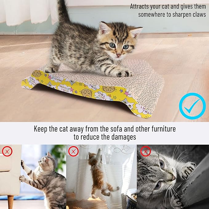 PrimePets Cat Scratching Board, 2 Pack Cat Scratcher Cardboard, Cat Scratch Pad for Indoor Cats, Cat Scratcher Couch Lounge Sofa Bed, Reversible Corrugated, Catnip Included