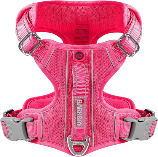 BARKBAY Dog Harness No Pull with ID Tag Pocket - Heavy Duty, Reflective, Easy Control for Large Dogs(Pink,XS)