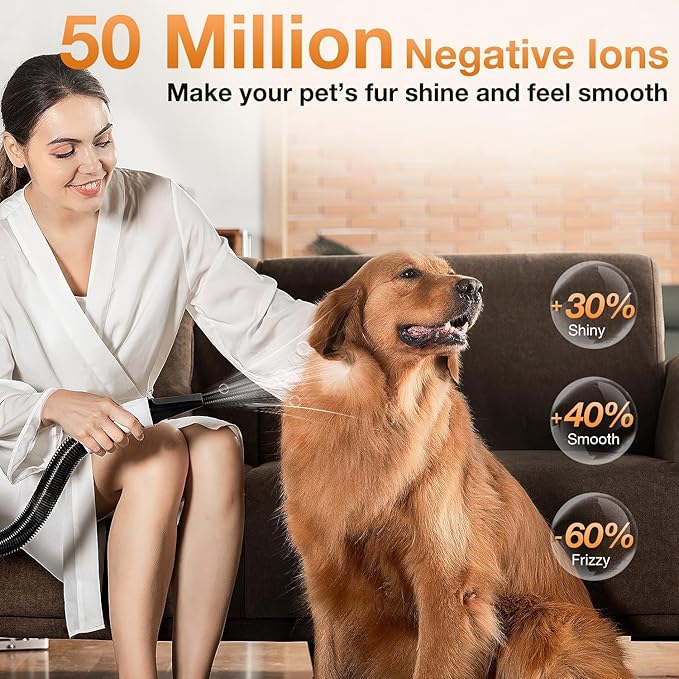 petaboo Dog Blow Dryer - Ultra-Quiet 40dB Cat Mode, 3-in-1 Nozzles & Adjustable Speed/Temp, Negative Ion Technology, BLDC Motor for Fast Drying, Portable & All-in-One Storage for Dogs & Cat