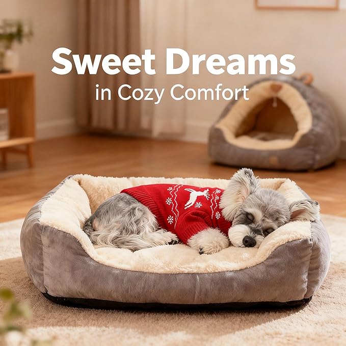 Christmas Small/Medium Dog Sweater, Warm Dog Winter Coat w/Sleeves & Leash Hole, Comfy Stretch Premium Dog Clothes for Schnauzer-Best for Holidays, Daily Walks M Red