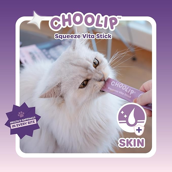Choolip Squeeze Vita Stick Lickable Cat and Dog Treats – 7-Count Skin and Coat Support Sticks with Multivitamins, Soft Squeezable Paste for All Life Stages, Supporting Skin and Coat Health