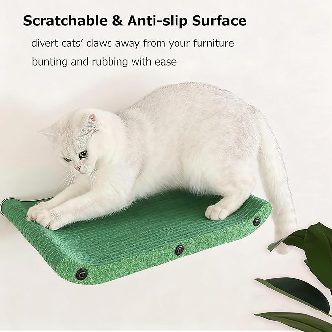 Cat Wall Shelves for Inside,Sound Proof PET Felt Cat Furniture Set,Scratch Resistant Wall Mouted Perch for Kitty Climbing, Sleeping and Lounging (Set of 4-Green)